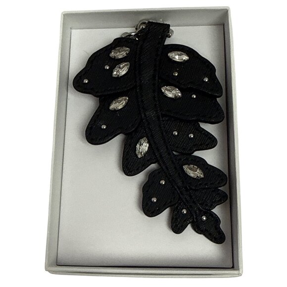 Michael Kors Ballet Leaf Black Leather Key Chain Bag Charm Crystal Large NIB - Picture 1 of 4